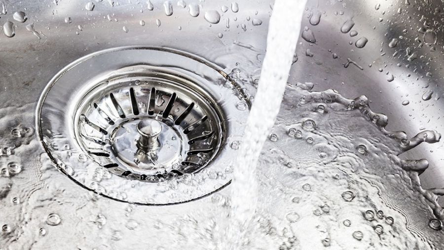 Sink with water running