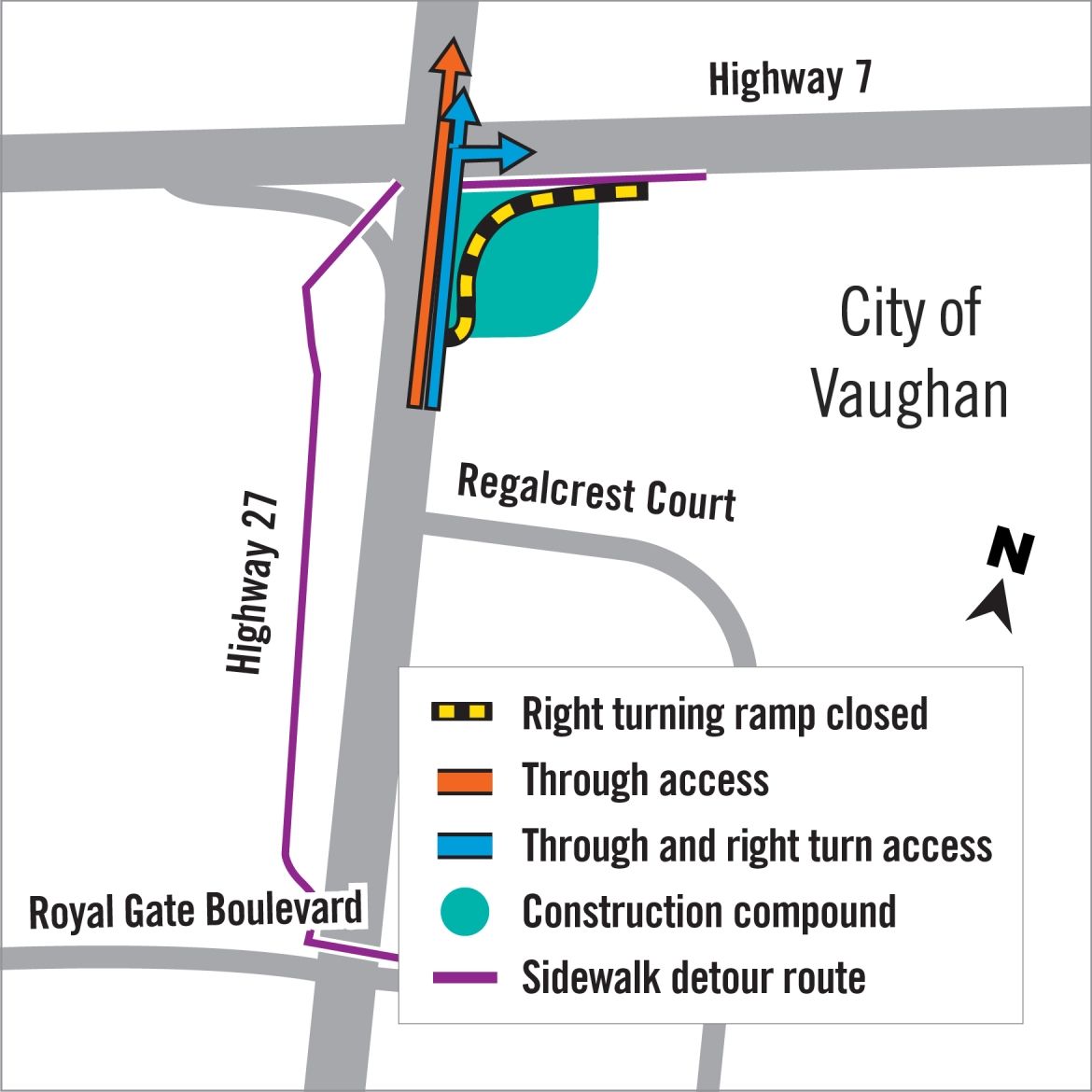 map of ramp closure for West Vaughan Sewage Servicing Project