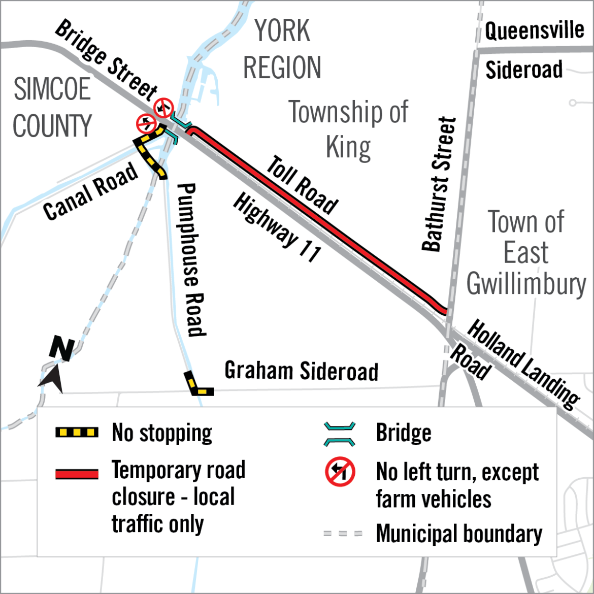 Map of Toll Road Road closure