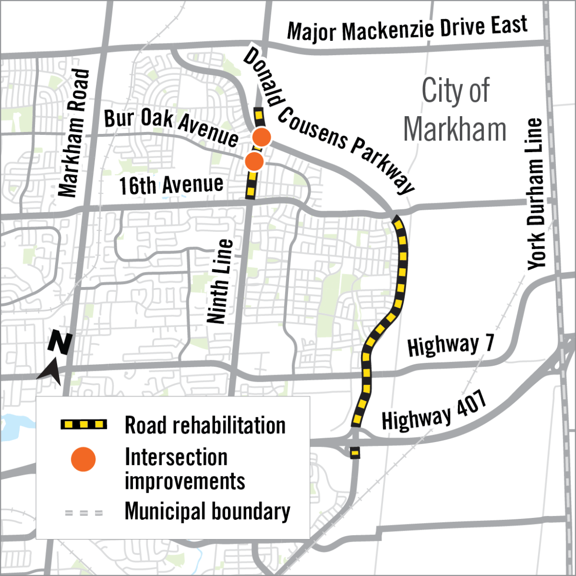 map of construction work along donald cousens and ninth line