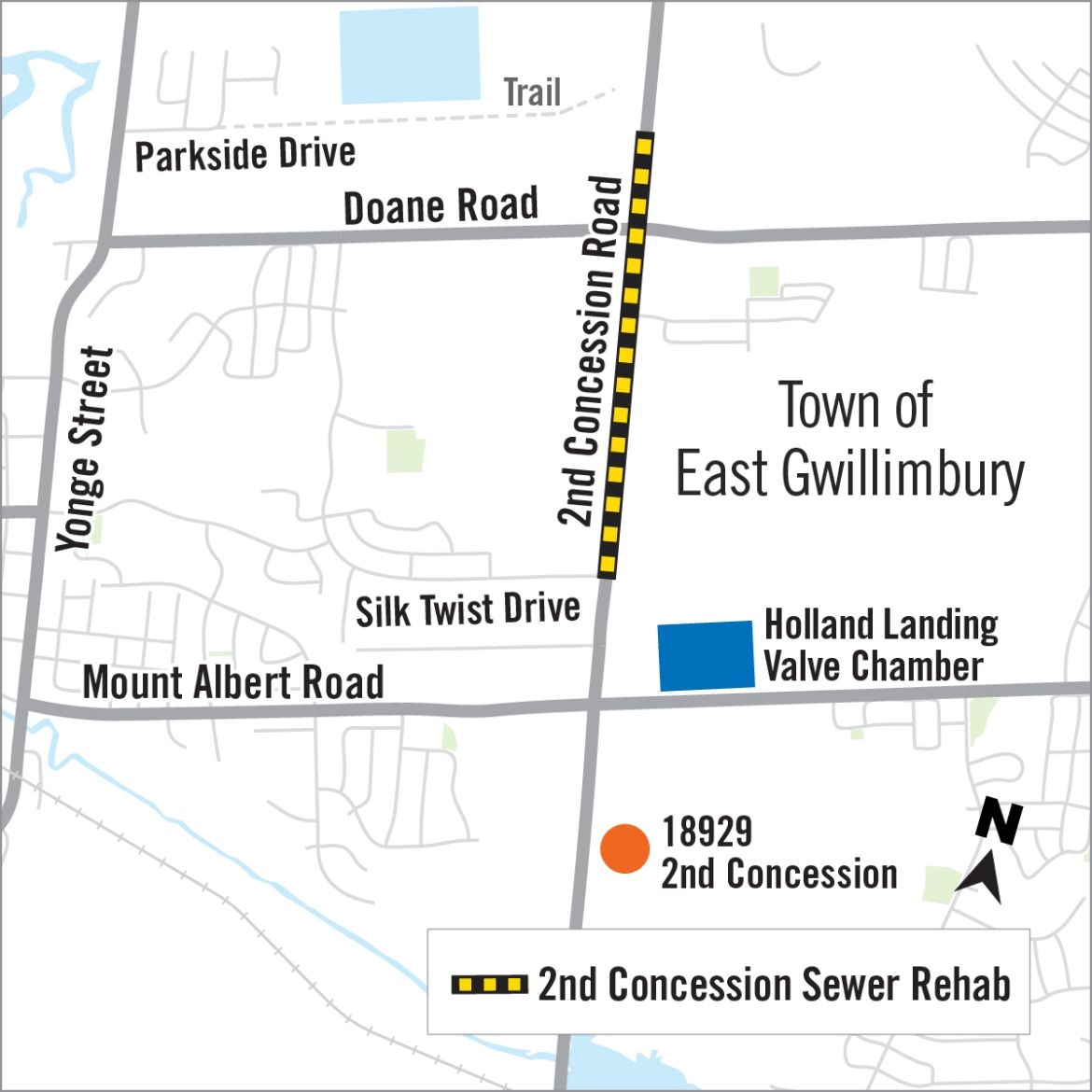 map of construction work along 2nd Concession