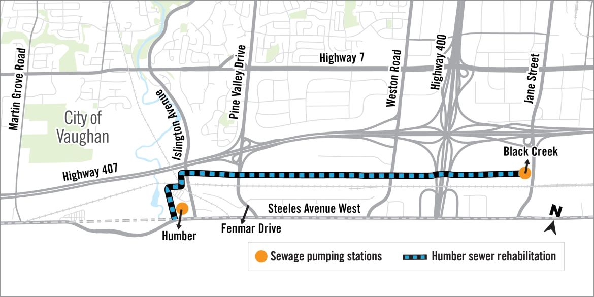 Map of the sewer construction parallel to Steeles Avenue