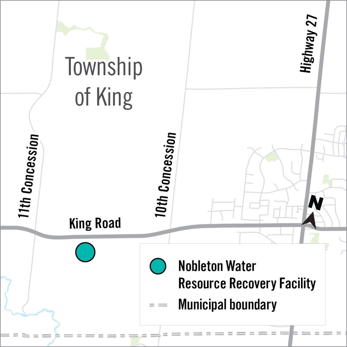 Map of location of Nobleton Water Resource Recovery Facility