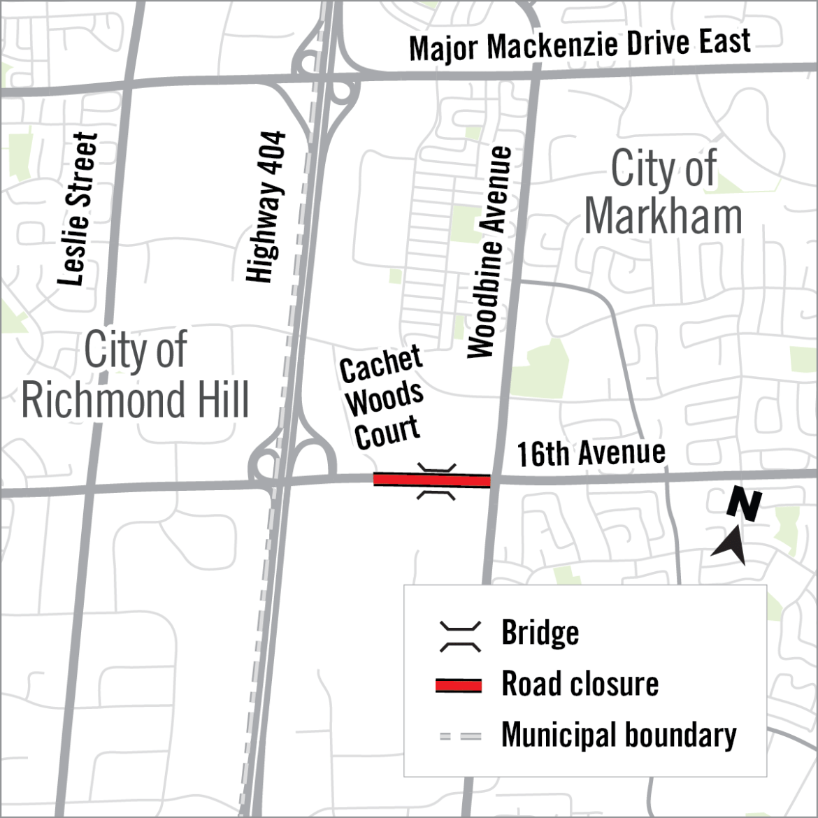 Map of 16th Avenue overnight closure location