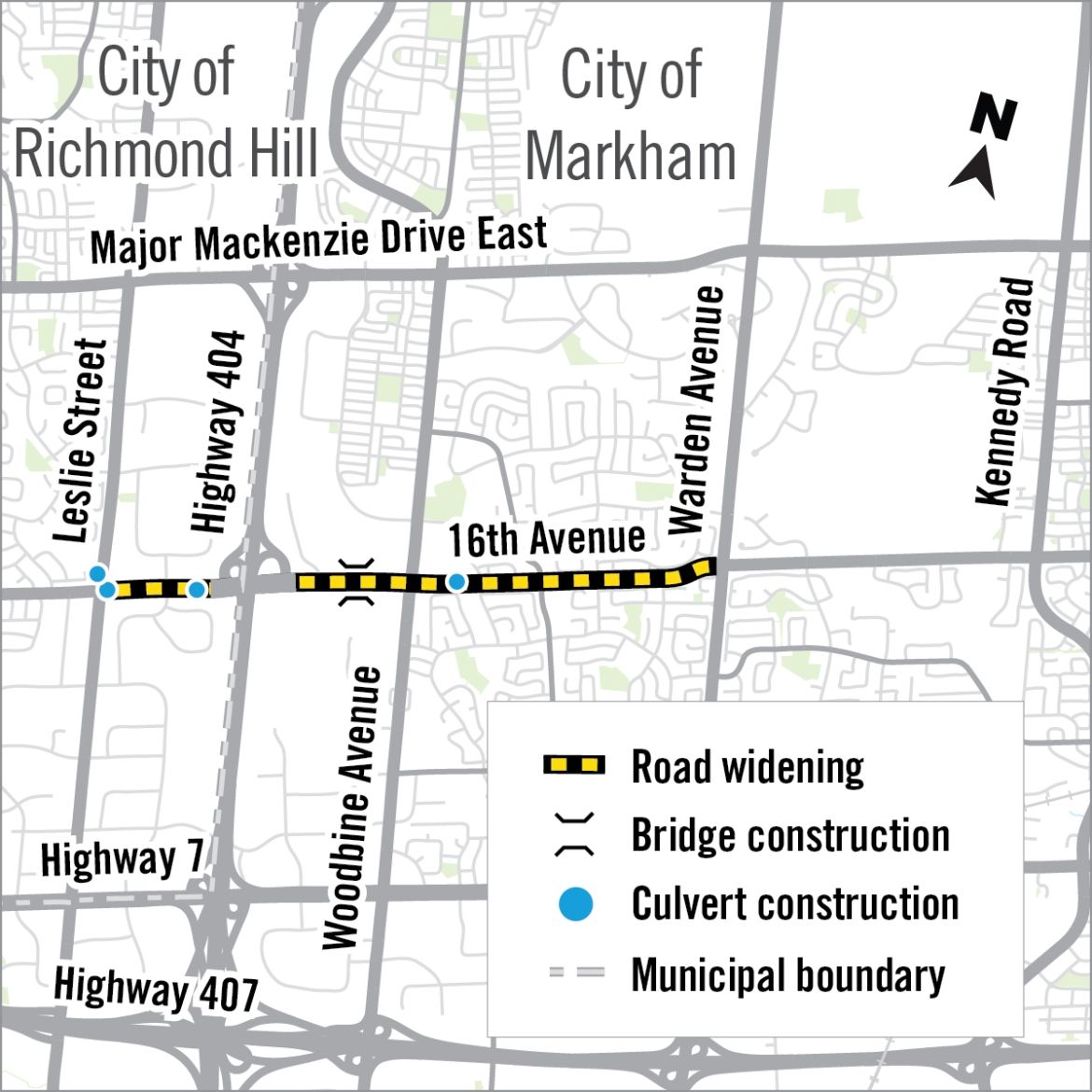 map of construction along 16th avenue