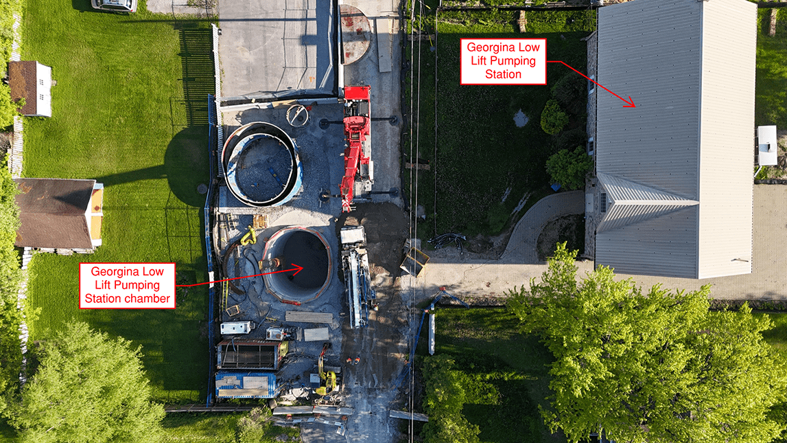 Aerial image of the Georgina Low Lift Pumping Station and construction compound