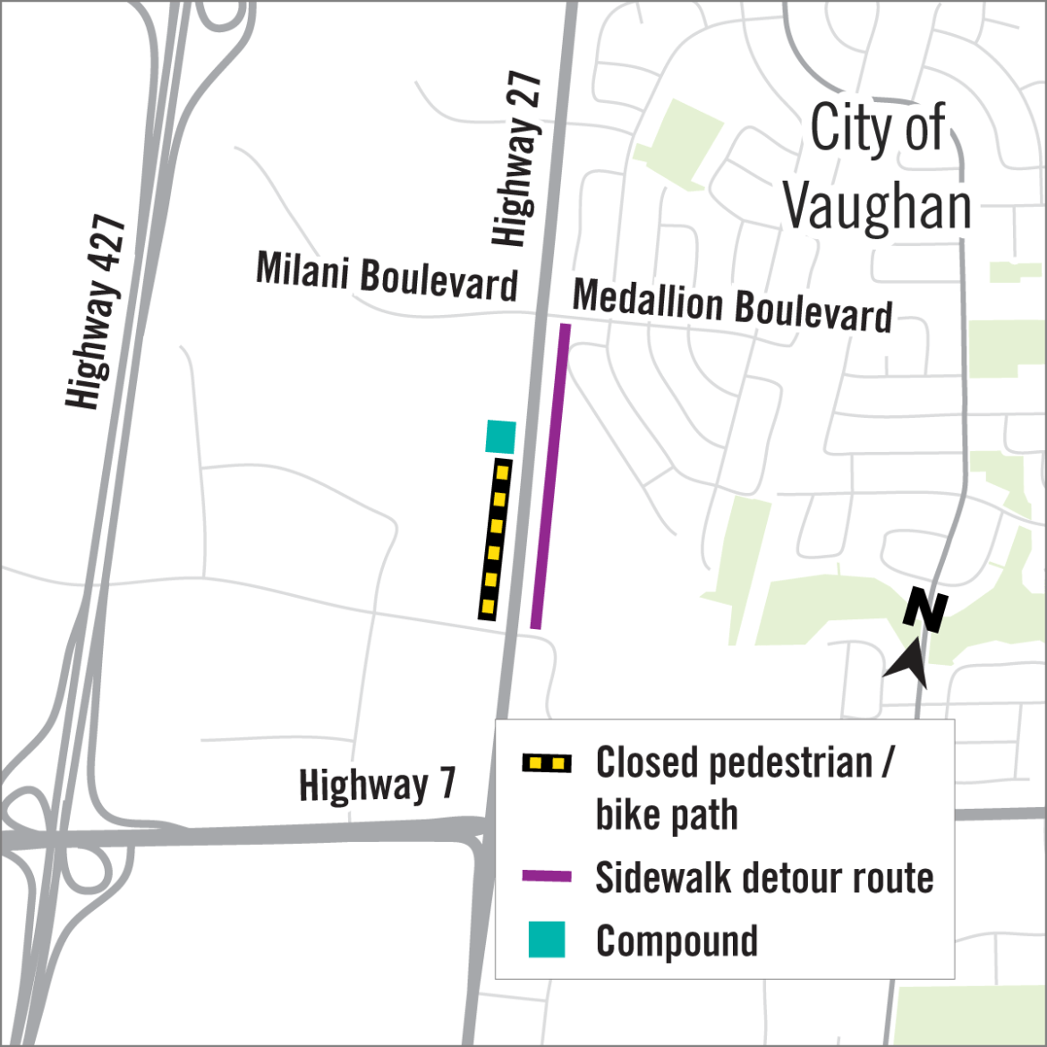map of construction area for west vaughan project