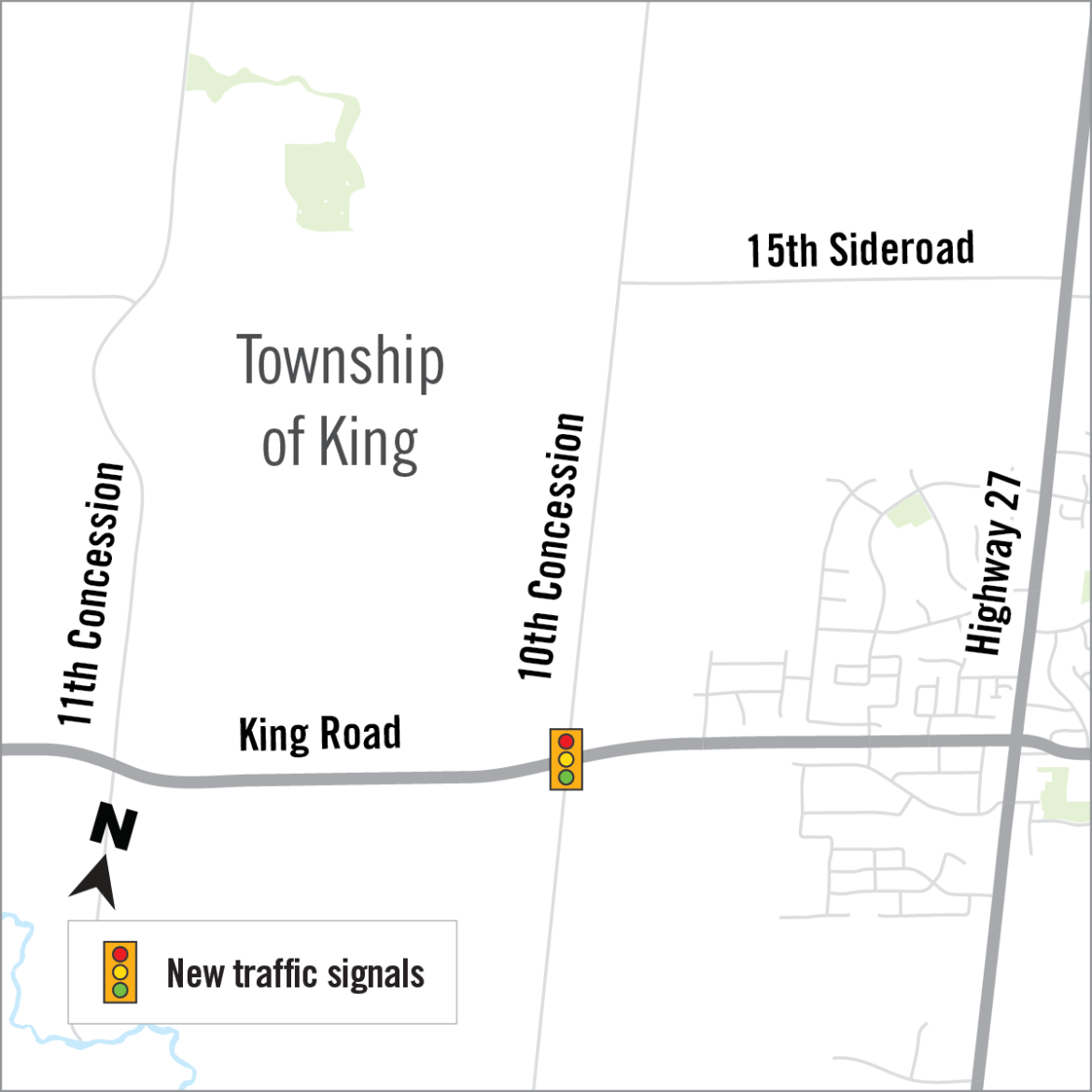 Map of new traffic signals along King Road