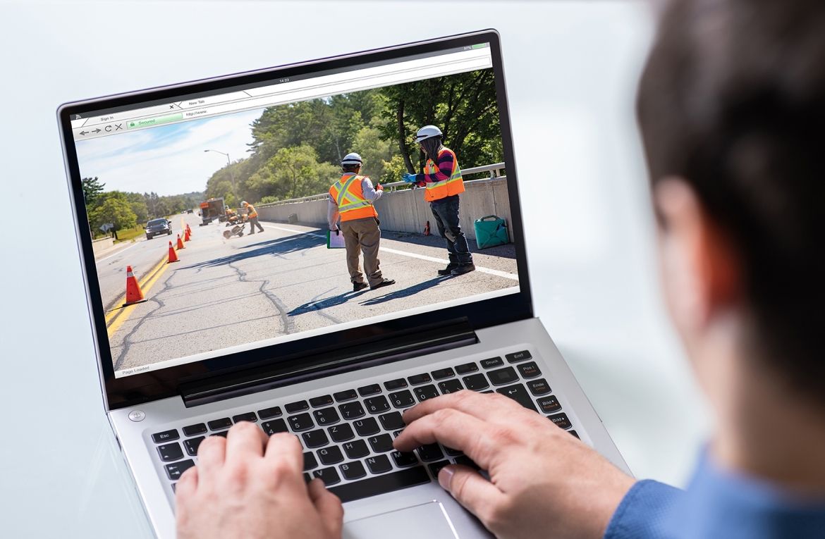 a construction area photo on a laptop screen