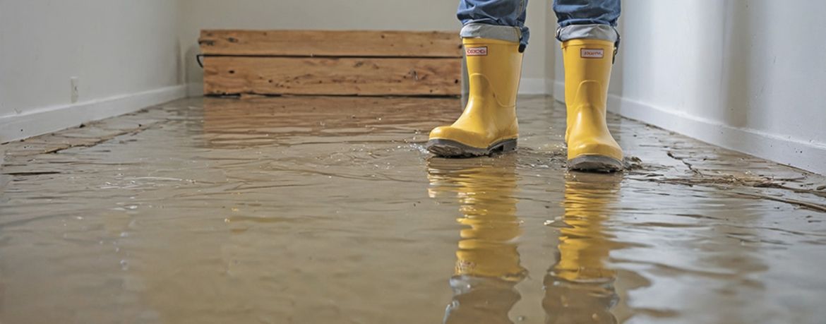 a home owner standing in a flooded house