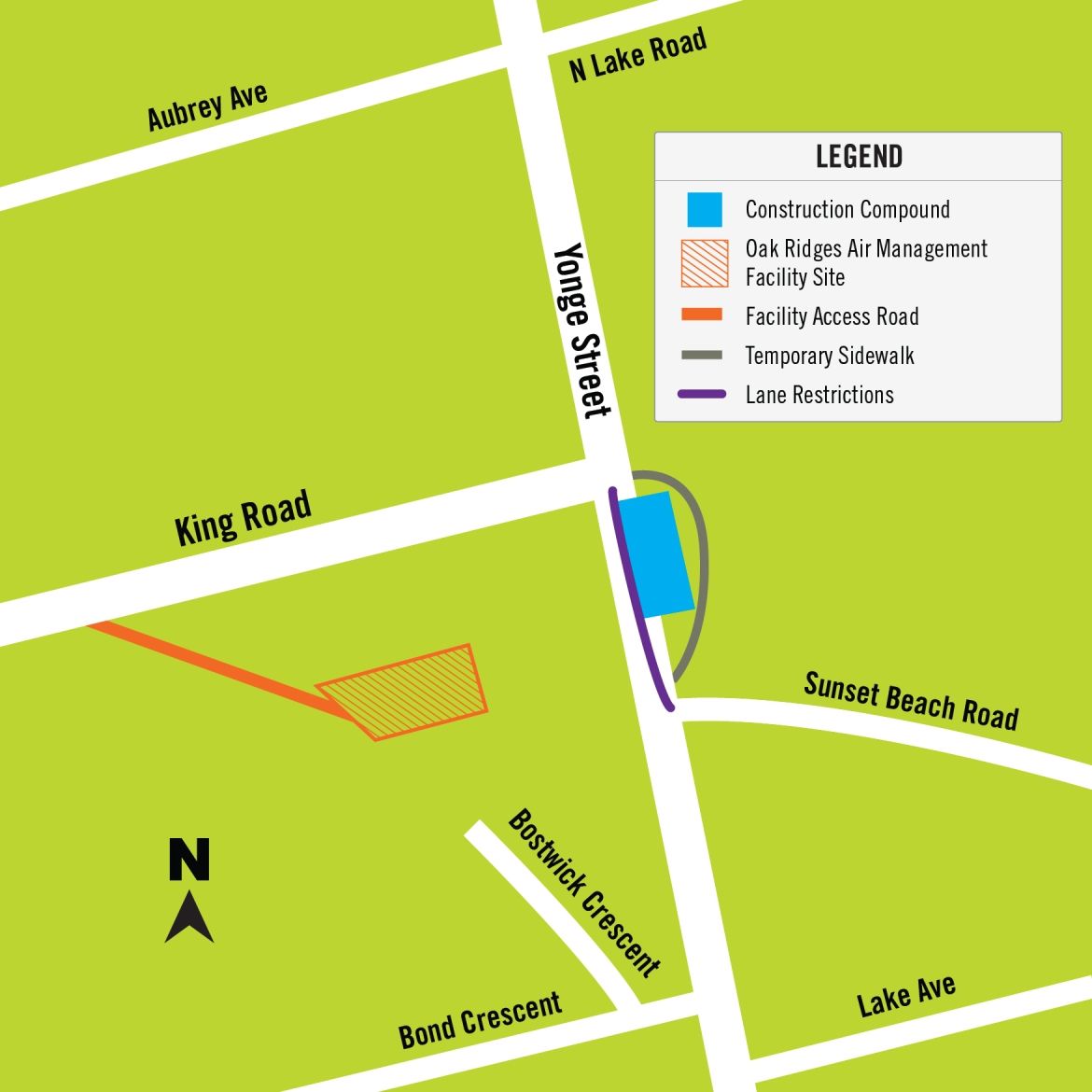 map showing construction area in Oak Ridges