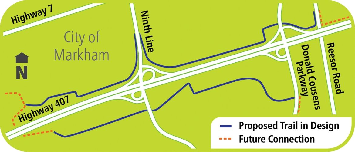 Map showing South York Greenway proposed trail in the City of Markham