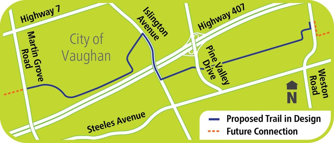 Map showing South York Greenway proposed trail in the City of Vaughan