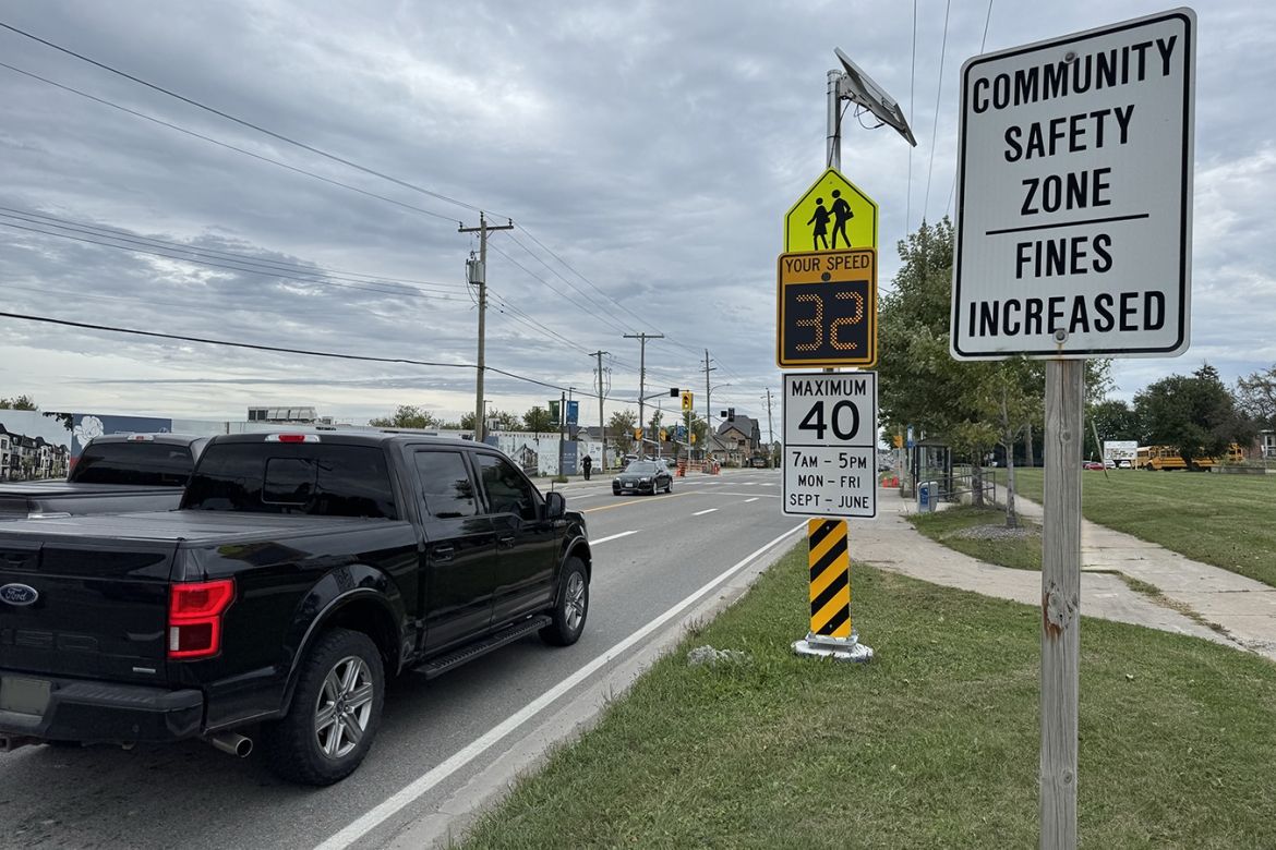 Speed sign near a school