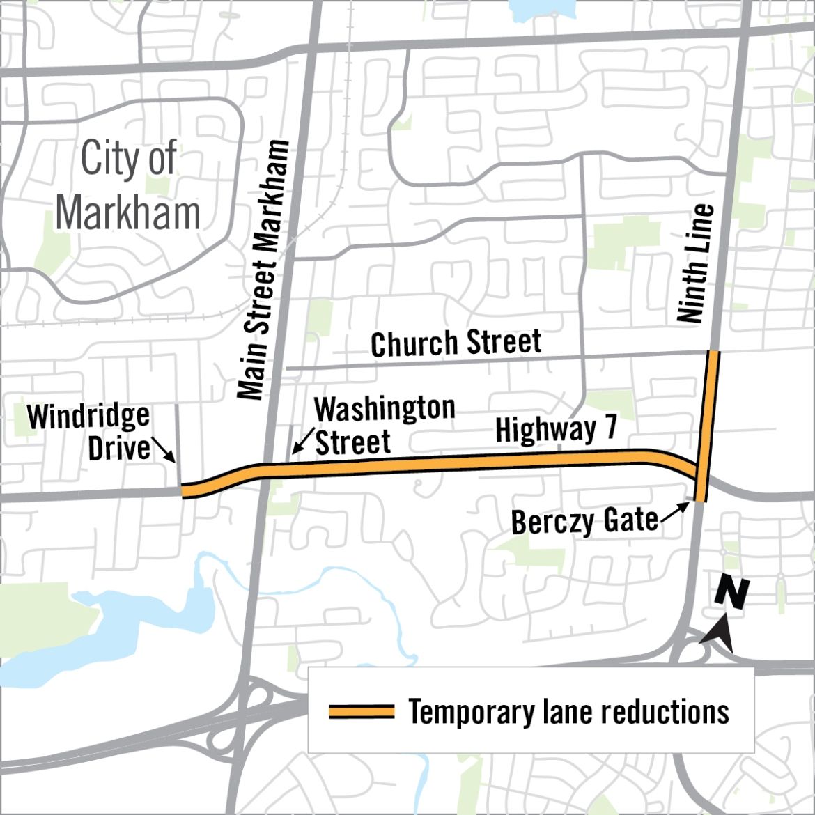 Lane reductions along highway 7