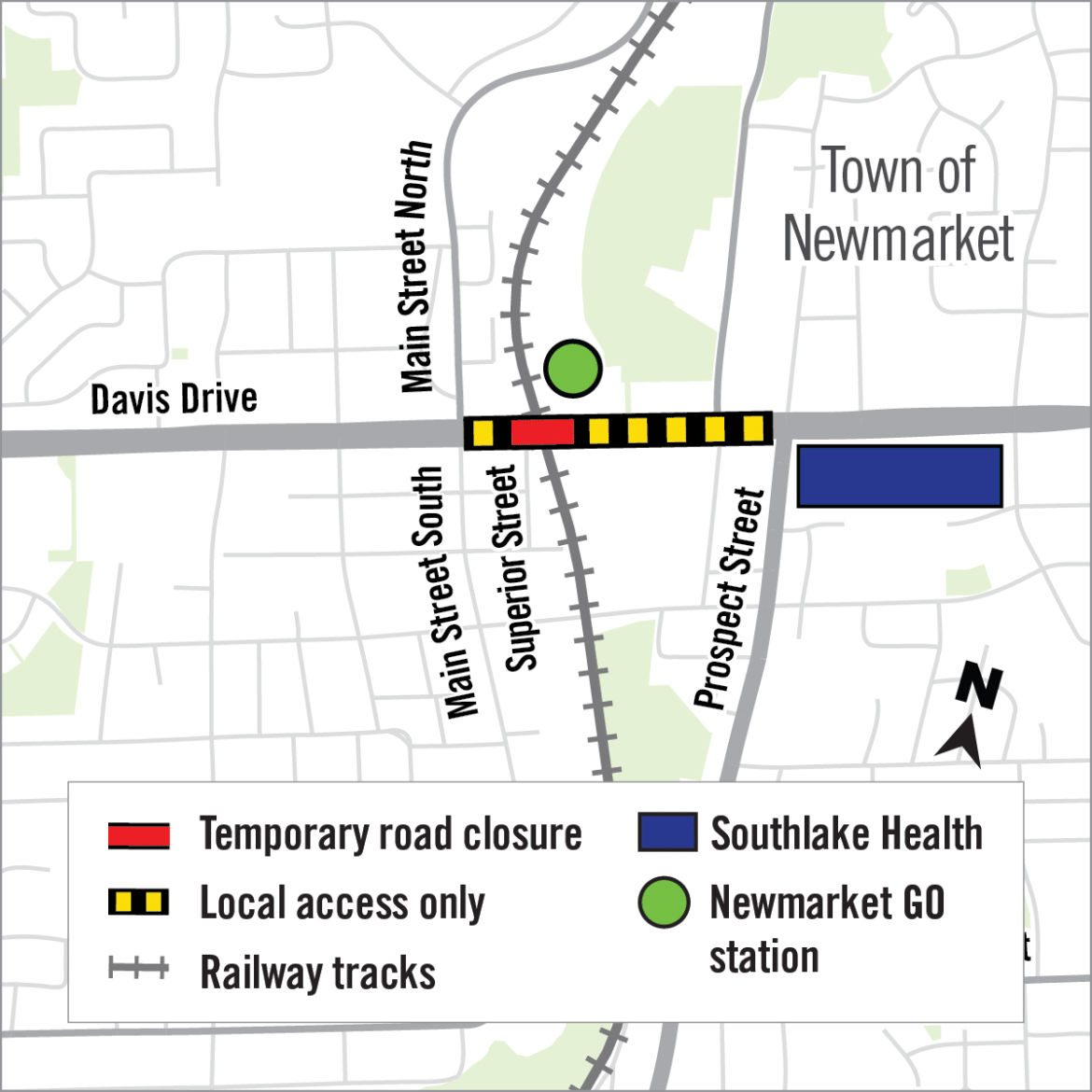 Map of railway closure on Davis Drive