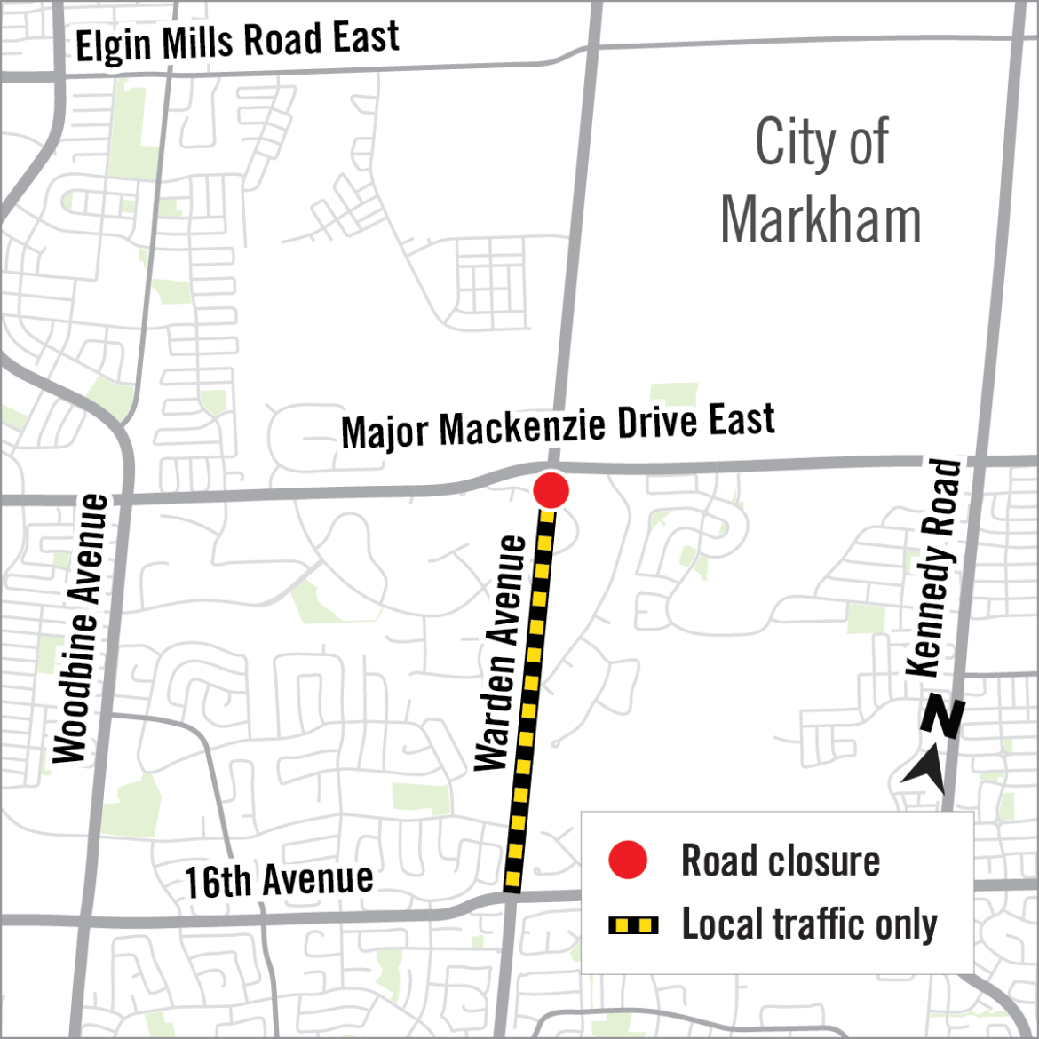 Map of Road Closure on Warden Ave