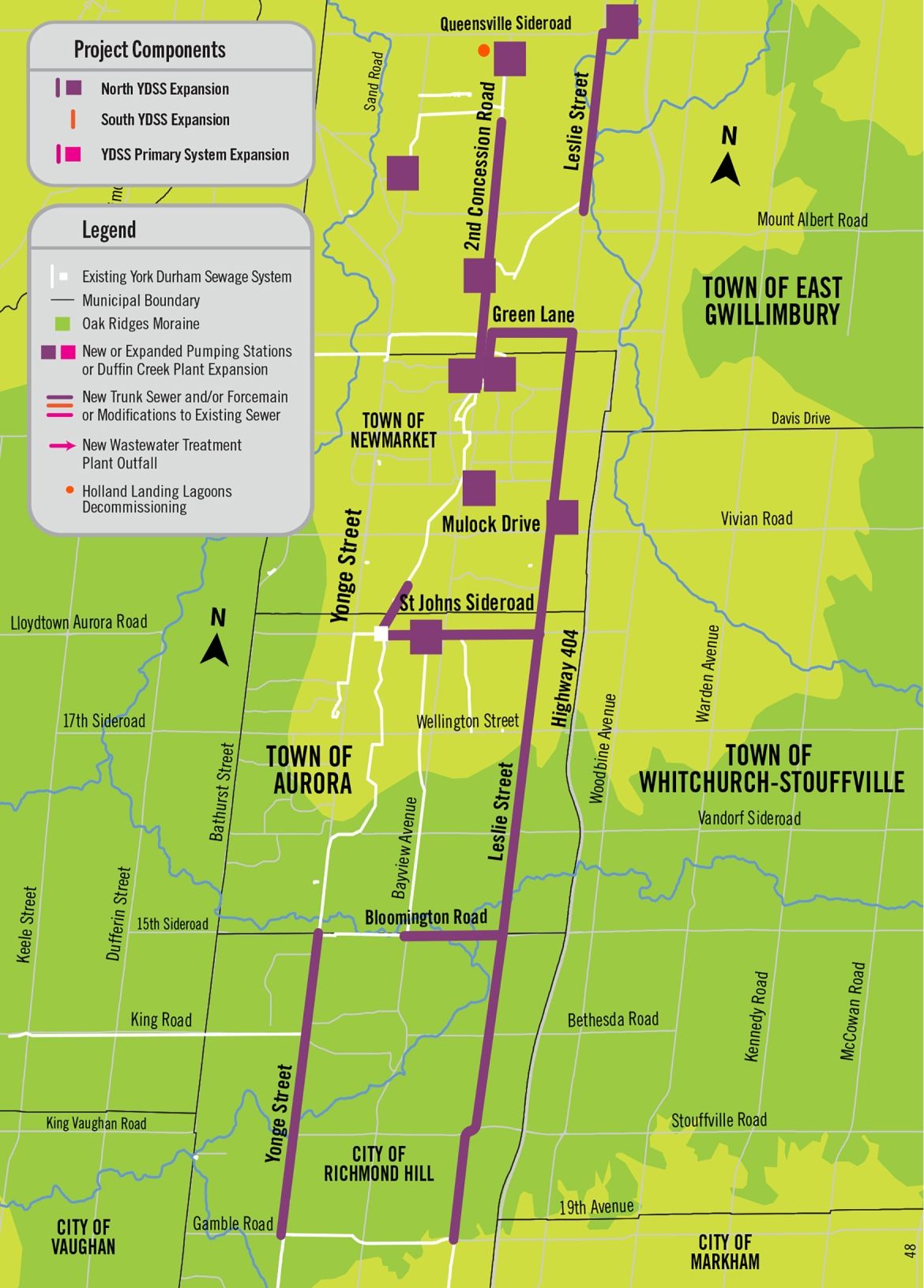 York Region Sewage Works Project map showing the north York Durham Sewage System Expansion