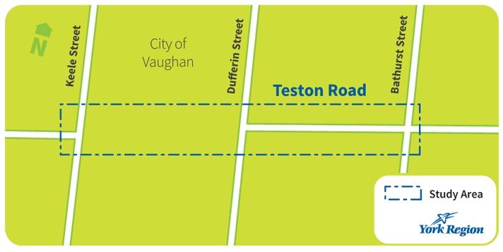 Graphic Map Teston Road EA Study Area. For a detailed description please contact 1 877 464 9675 extension 75560.