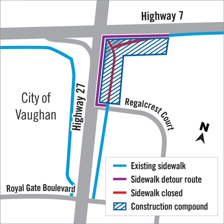 map of nightwork locations at Hwy 7 and Hwy 27