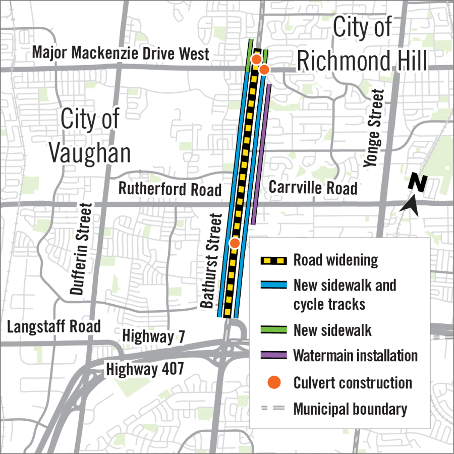 map of construction area of bathurst street