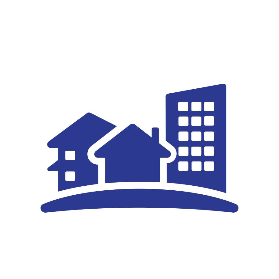 A house and a building representing neighborhood design and housing