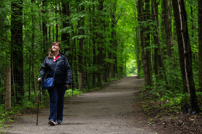 Adult walking on a groomed trail in the forest