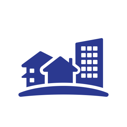 A house and a building representing neighborhood design and housing