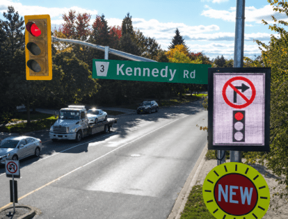 No Right On Red Digital Sign on Kennedy Road