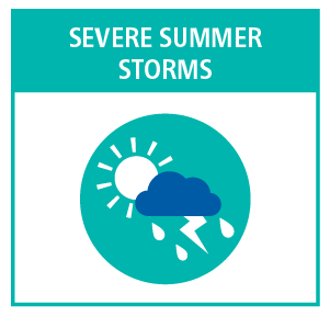 Graphic illustrating severe summer weather sun, cloud, lightning and rain