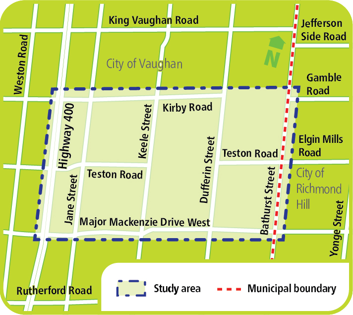 Graphic map outlining the Teston Road IEA study area. For a detailed description of this map please call 1 877 464 9675 extension 75848.